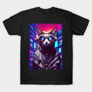 Techno Cat In Japan Neon City T-Shirt